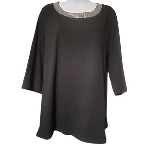 Lane Bryant Black Sequin Scoop Neck Tunic Top 3/4 Sleeve Modern Fit 14/16W